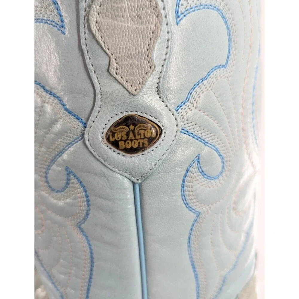 NWT Los Altos Sz 9 EE Rare Pale Blue Cowboy Boots Python? Embroidered Ranch West